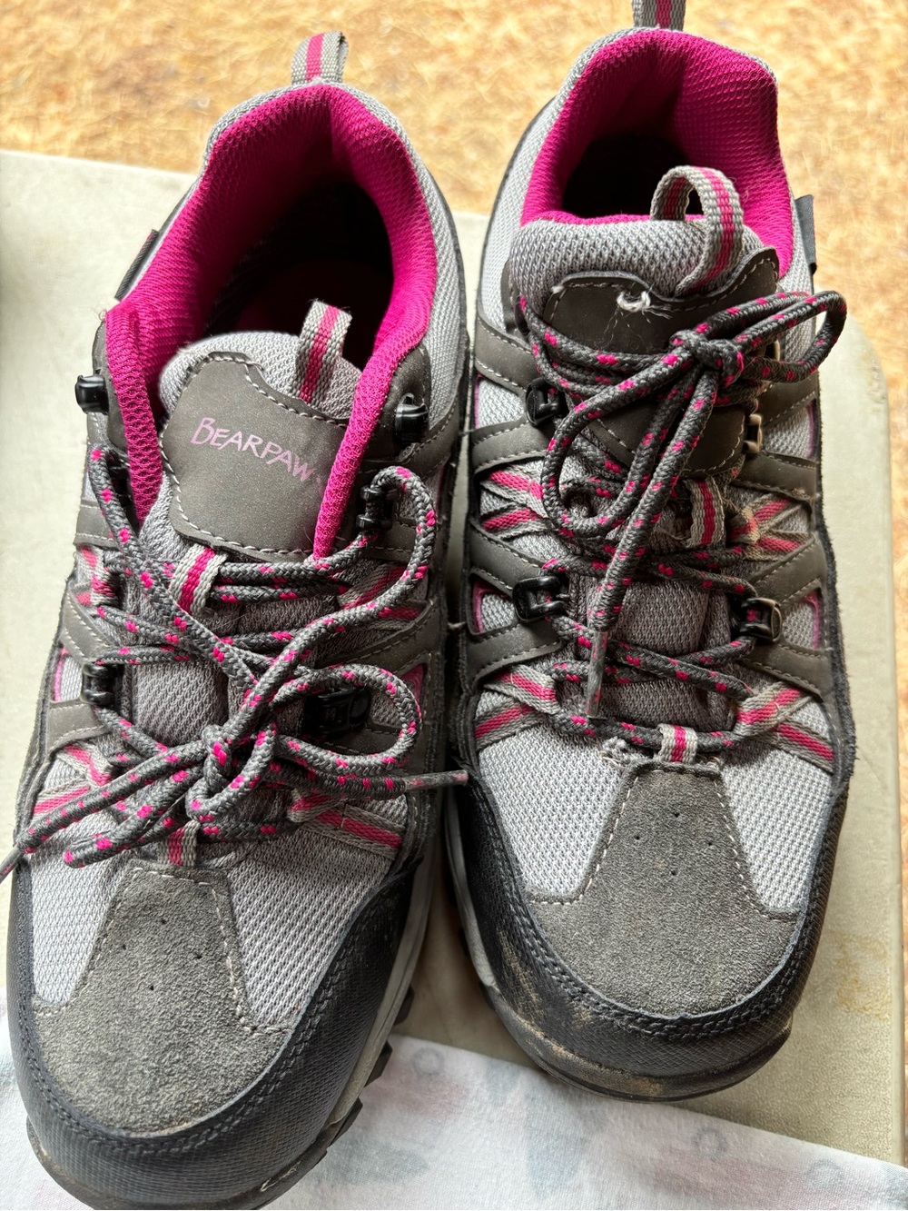 BearPaw Gray and Pink Women's Trail Sneakers